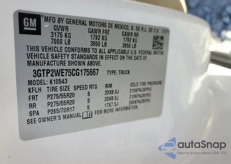 2012 GMC Sierra K1500 Slt from USA, damaged, VIN 3GTP2WE75CG175667